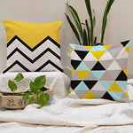 Load image into Gallery viewer, Yellow &amp; Black Geometrical Printed Canvas Cotton Cushion Covers, Set of 2