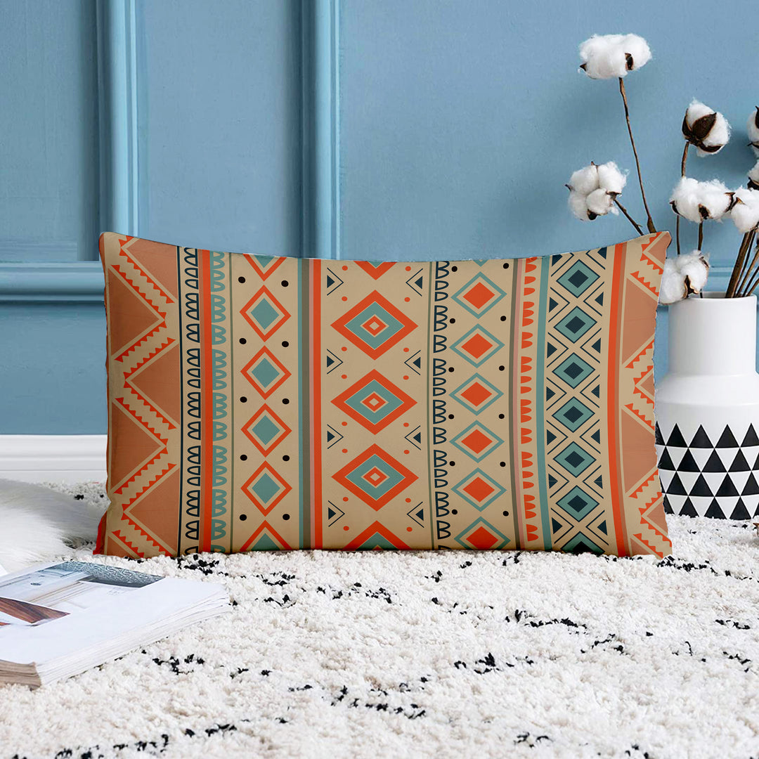 Ethnic Geometrical Printed Canvas Cotton Rectangular Cushion Covers, Set of 2