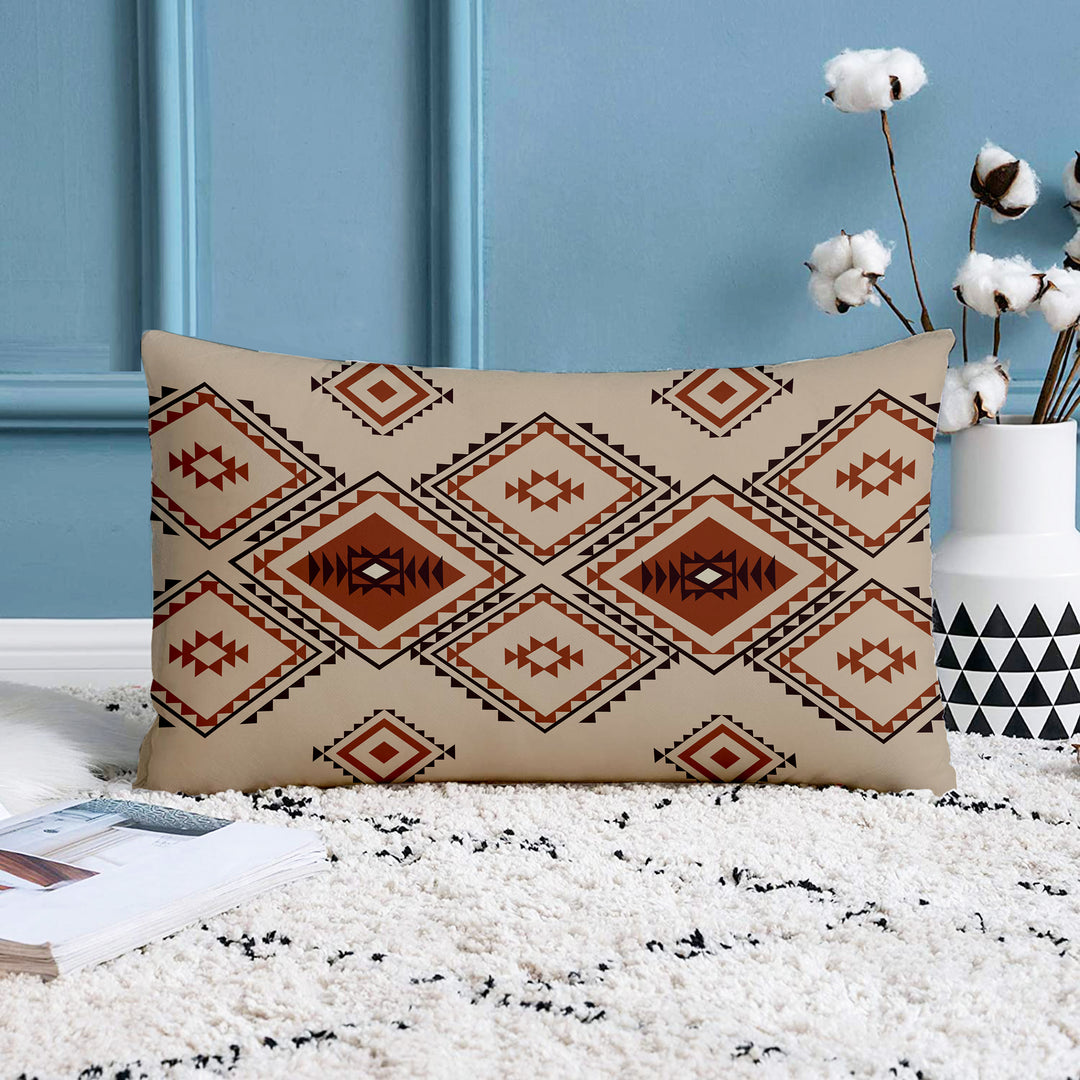 Ethnic Geometrical Printed Canvas Cotton Rectangular Cushion Covers, Set of 2