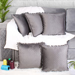 Load image into Gallery viewer, Both Side with PomPom Quilted Velvet Cushion Cover (Set of 5), Grey