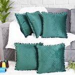 Load image into Gallery viewer, Both Side with PomPom Quilted Velvet Cushion Cover (Set of 2), Green
