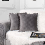 Load image into Gallery viewer, Both Side with PomPom Quilted Velvet Cushion Cover (Set of 2), Grey