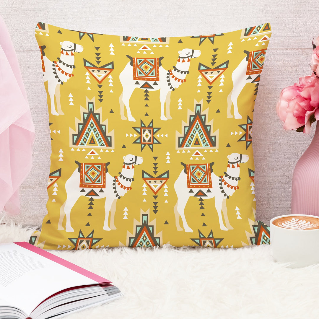 Ethnic Camel Printed Cotton Canva Cushion Cover Set of 2 ( 24 x 24 Inches )