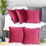 Load image into Gallery viewer, Both Side with PomPom Quilted Velvet Cushion Cover (Set of 5), Maroon
