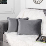 Load image into Gallery viewer, Velvet Cushion Cover With Piping - Perfect for Home Décor Rectangular (Set of 2), Grey