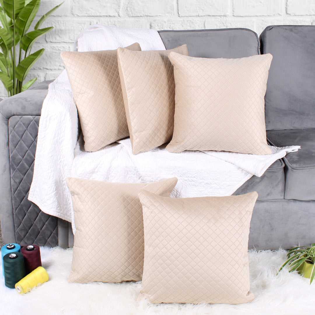 Both Side Quilted Velvet Cushion Cover (Set of 5), Beige