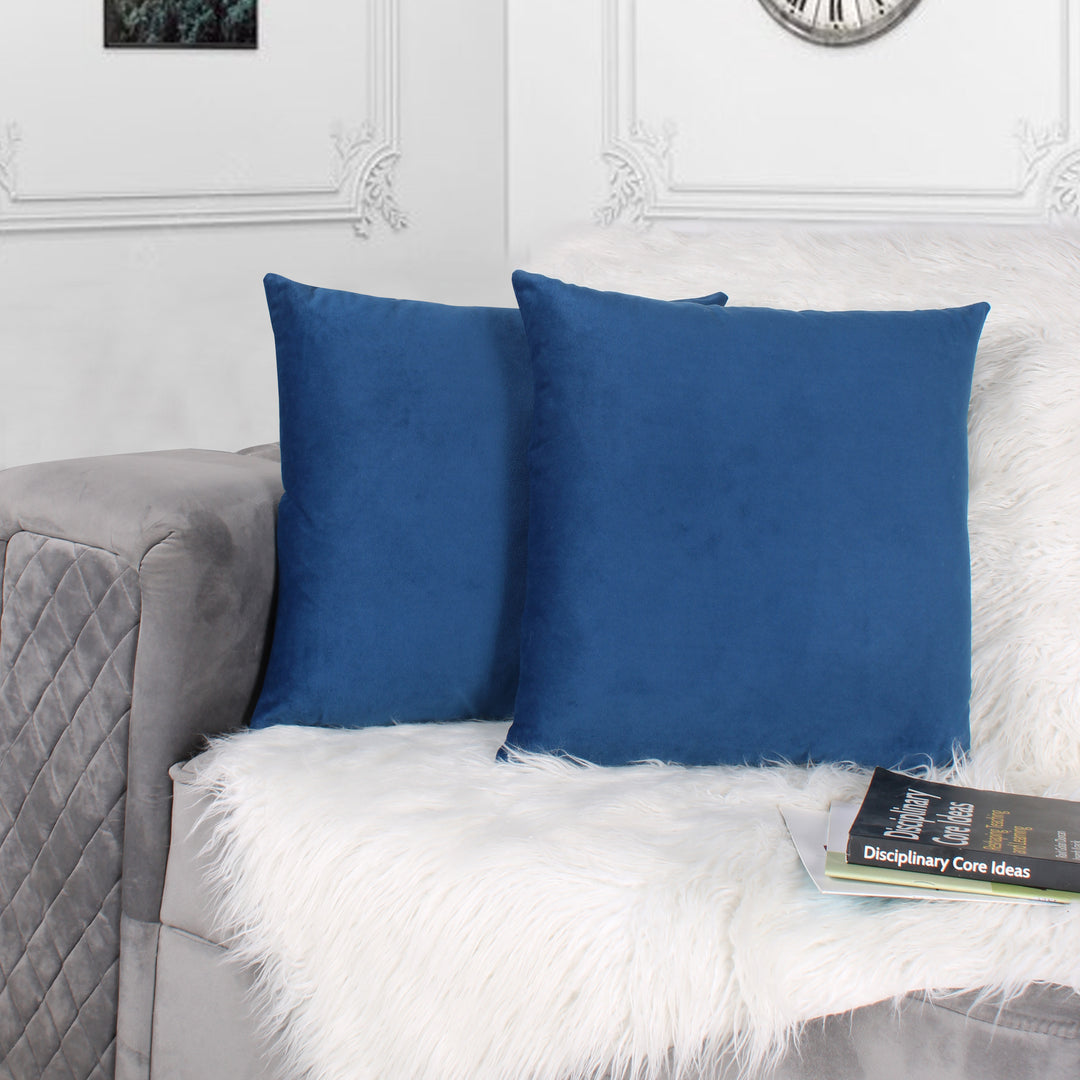 Soft Luxurious Velvet Cushion Covers Set of 2, Blue