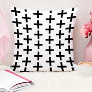 Geometric Black and White Printed Canvas Cotton Cushion Cover, Set of 2 ( 24 x 24 Inches )