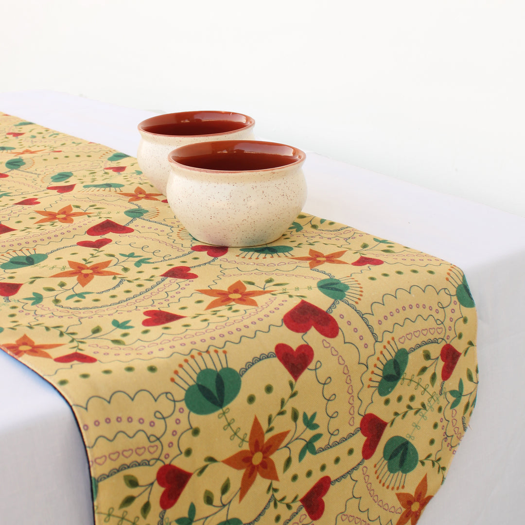 Floral Cotton Canvas Table Runner With Tassel