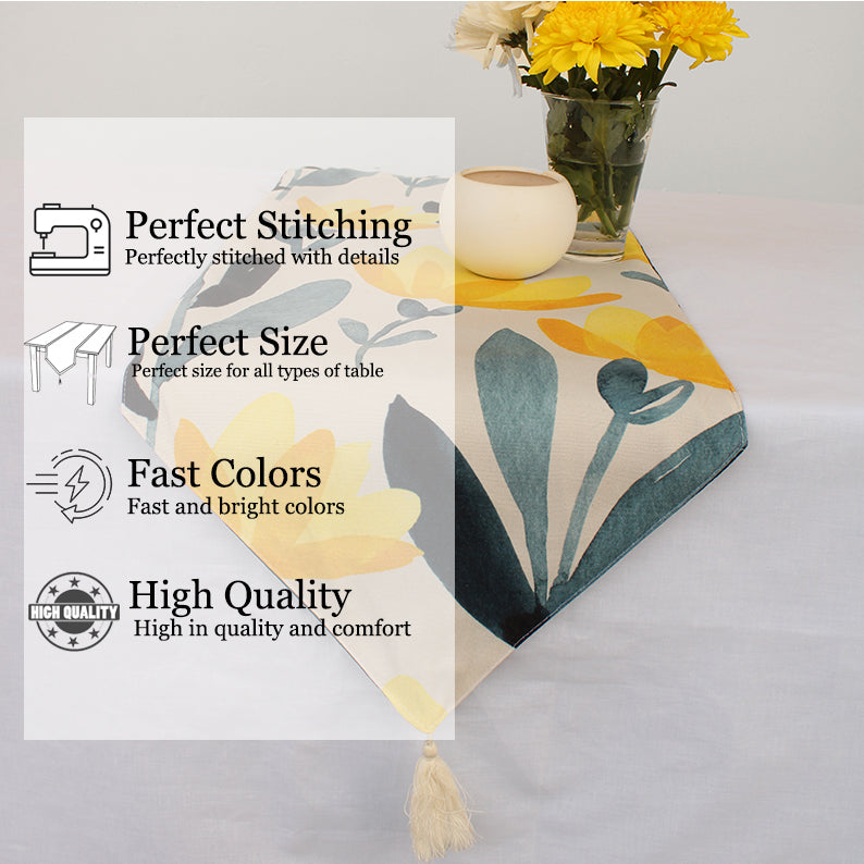 Golden Sunrise Exotic Canvas Table Runner for a Summery Look With Tassel