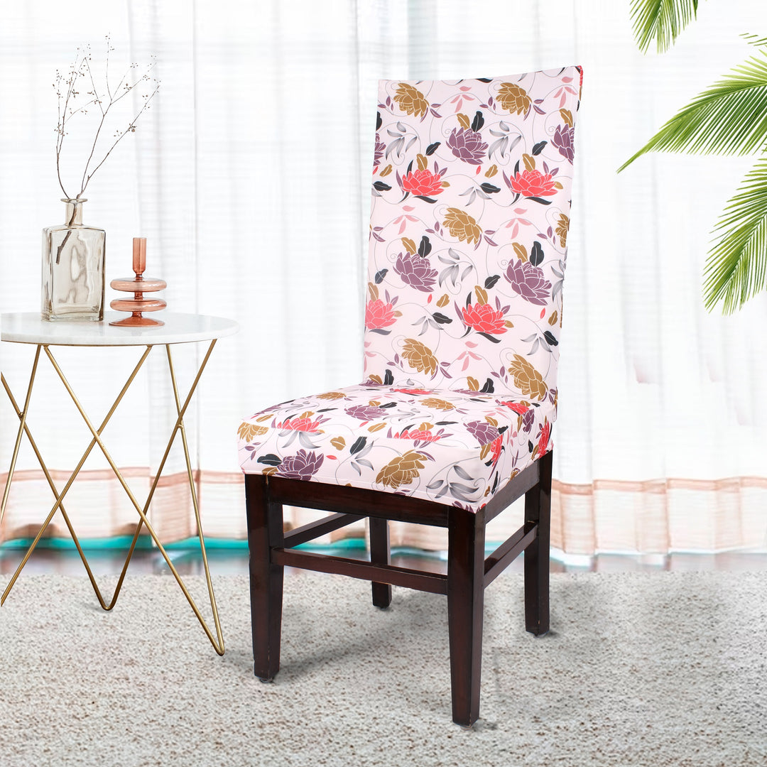 Ornate Flower Printed Spandex Chair Slipcovers | Stretchable Chair Covers