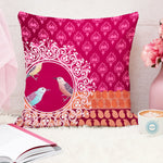 Load image into Gallery viewer, Pink Floral Bird Printed Canvas Cotton Cushion Covers, Set of 5