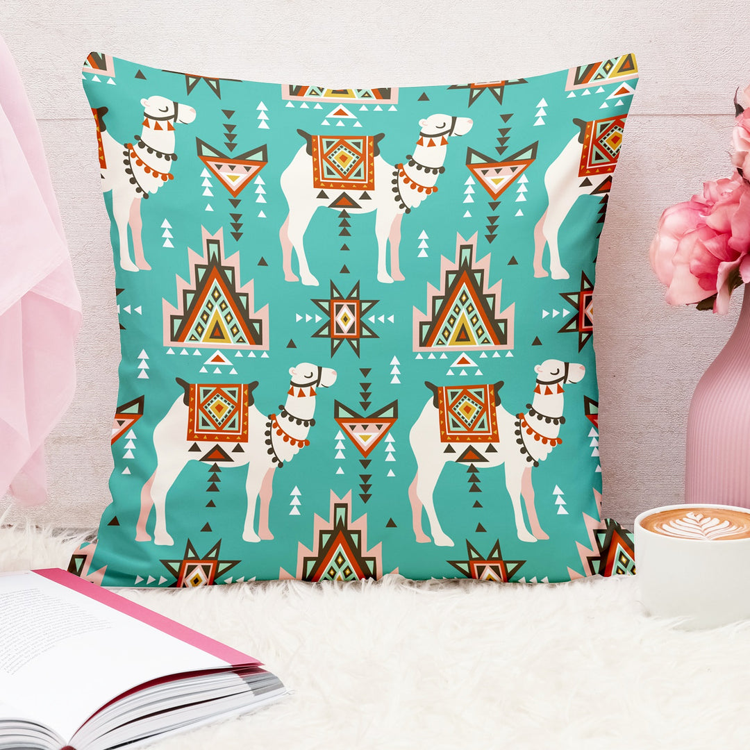 Ethnic Camel Printed Cotton Canva Cushion Cover Set of 2 ( 24 x 24 Inches )