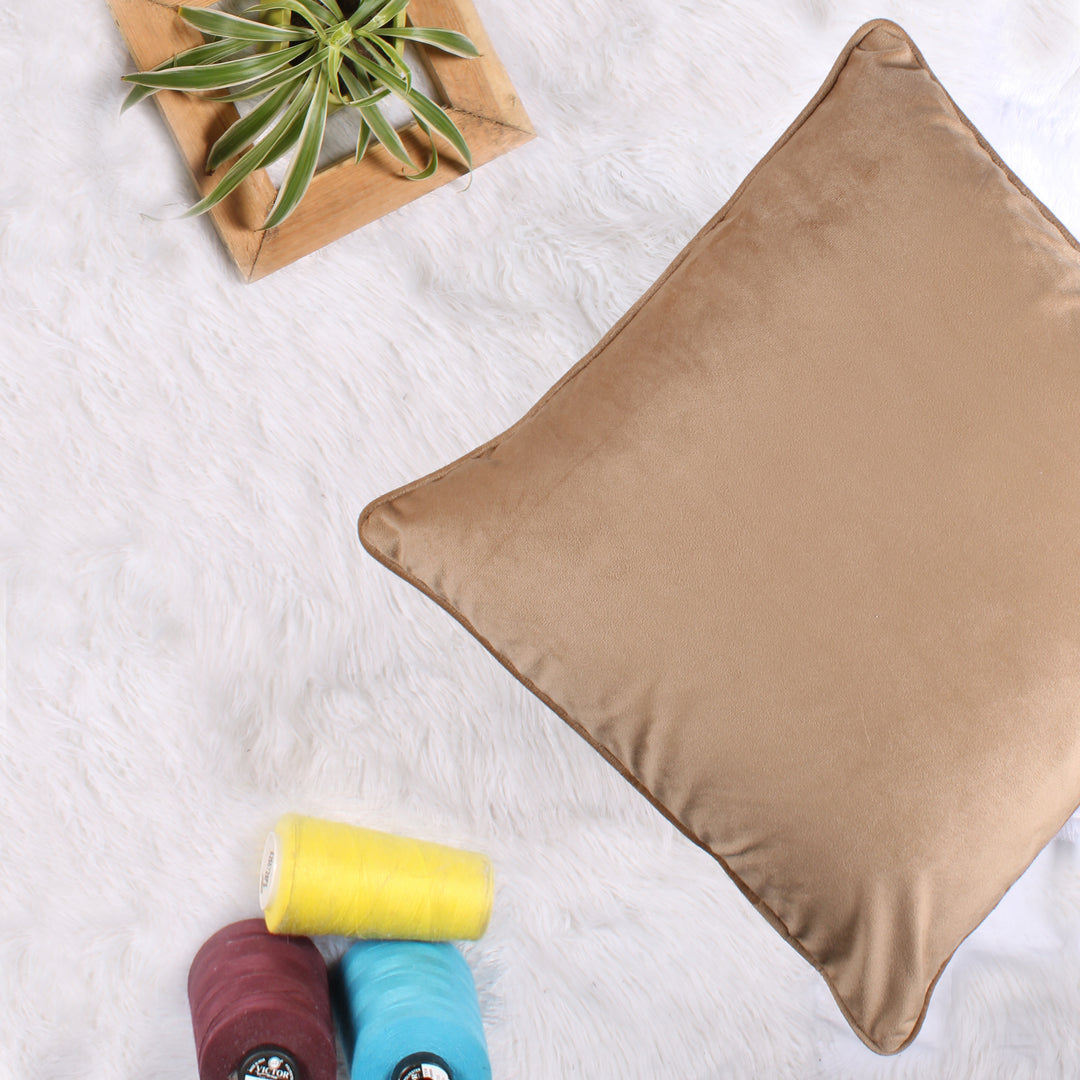 Velvet Cushion Cover With Piping - Perfect for Home Décor Set of 2, Brown