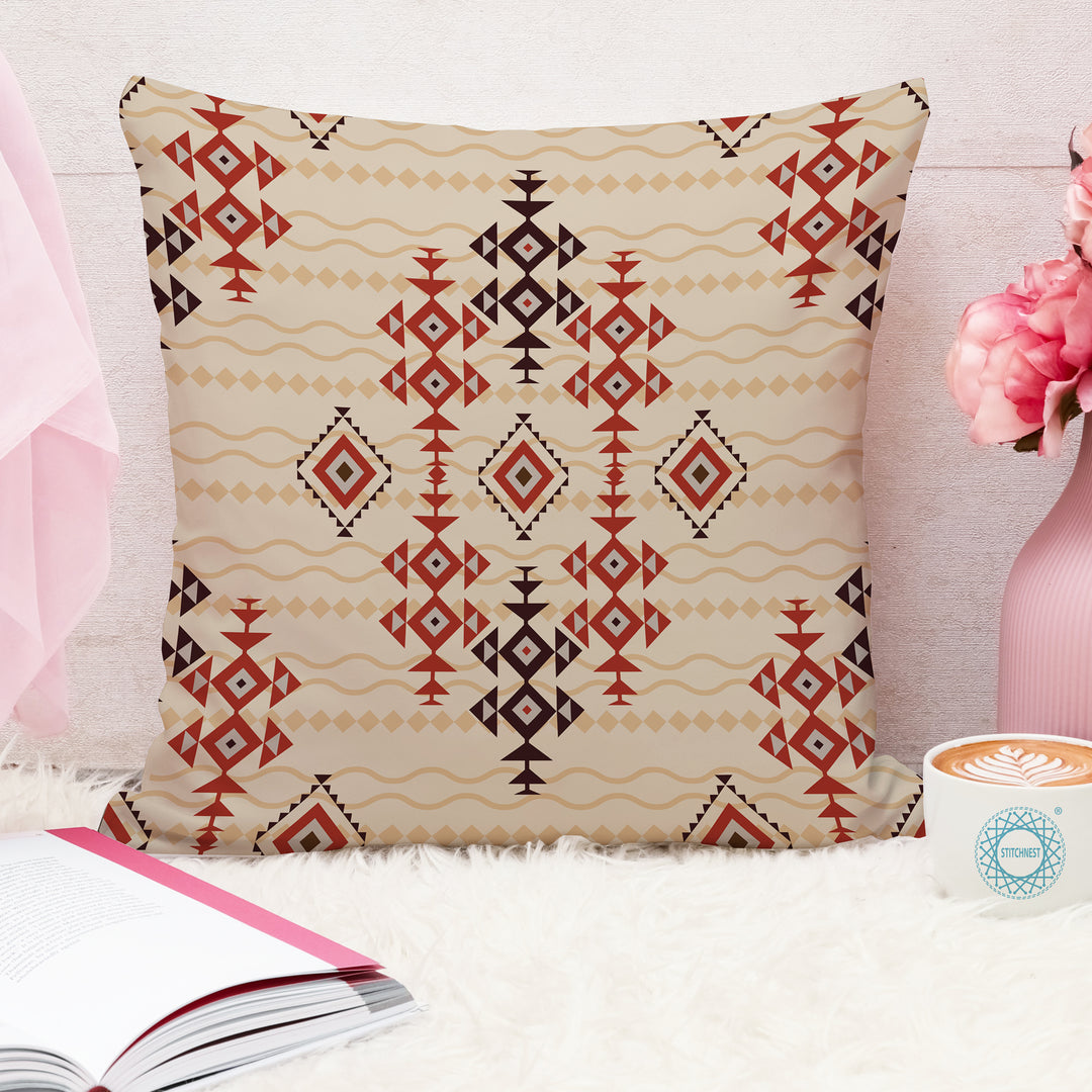 Ethnic Geometrical Printed Canvas Cotton Cushion Covers, Set of 2