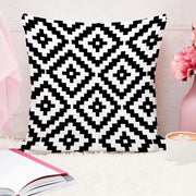 Geometric Black and White Printed Canvas Cotton Cushion Cover, Set of 5