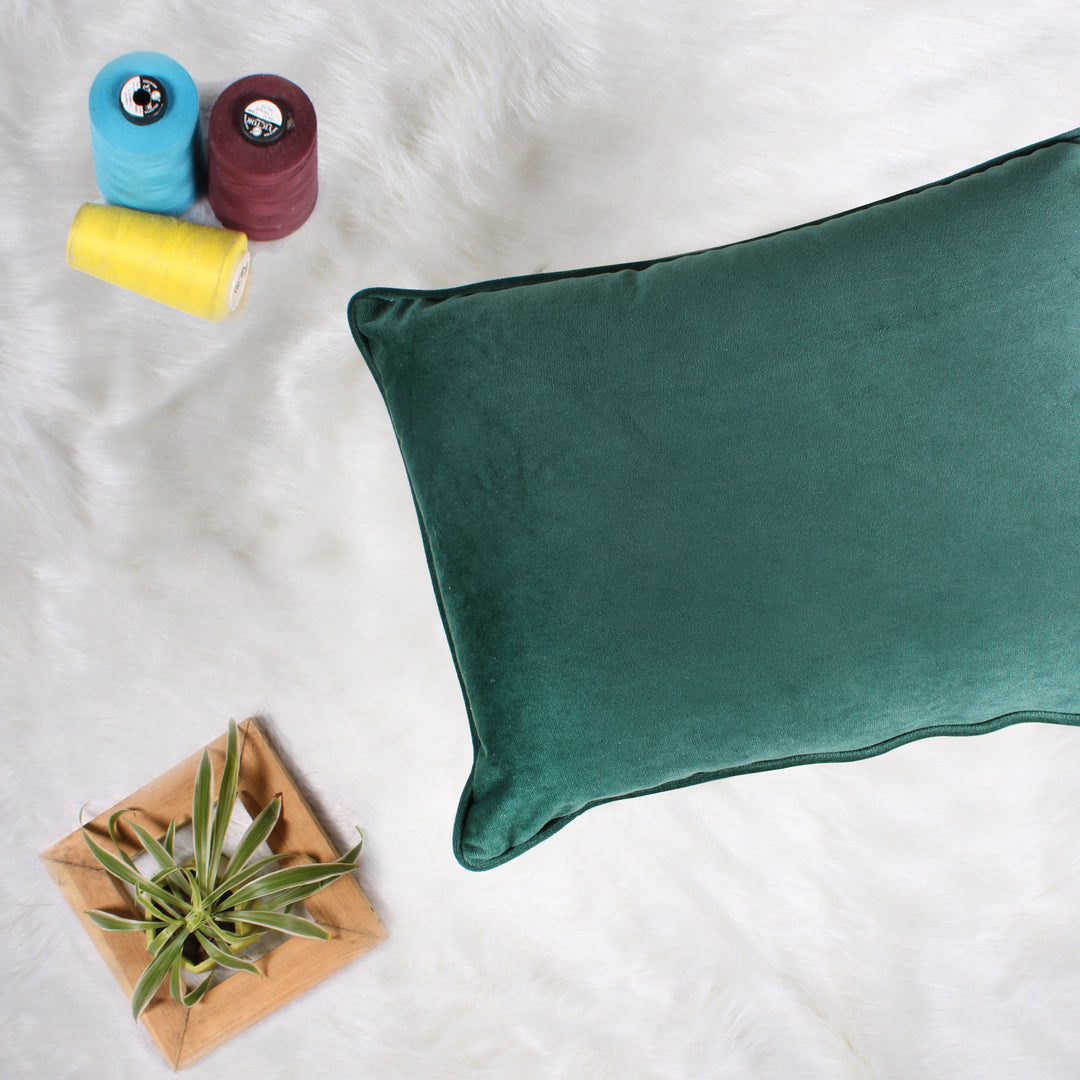 Velvet Cushion Cover with Piping - Perfect for Home Décor Rectangular Set of 2 ,Green