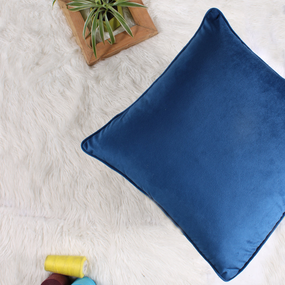 Velvet Cushion Cover With Piping - Perfect for Home Décor (Set of 2), Blue