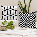 Load image into Gallery viewer, Geometric Black and White Printed Canvas Cotton Cushion Cover, Set of 2 ( 24 x 24 Inches )
