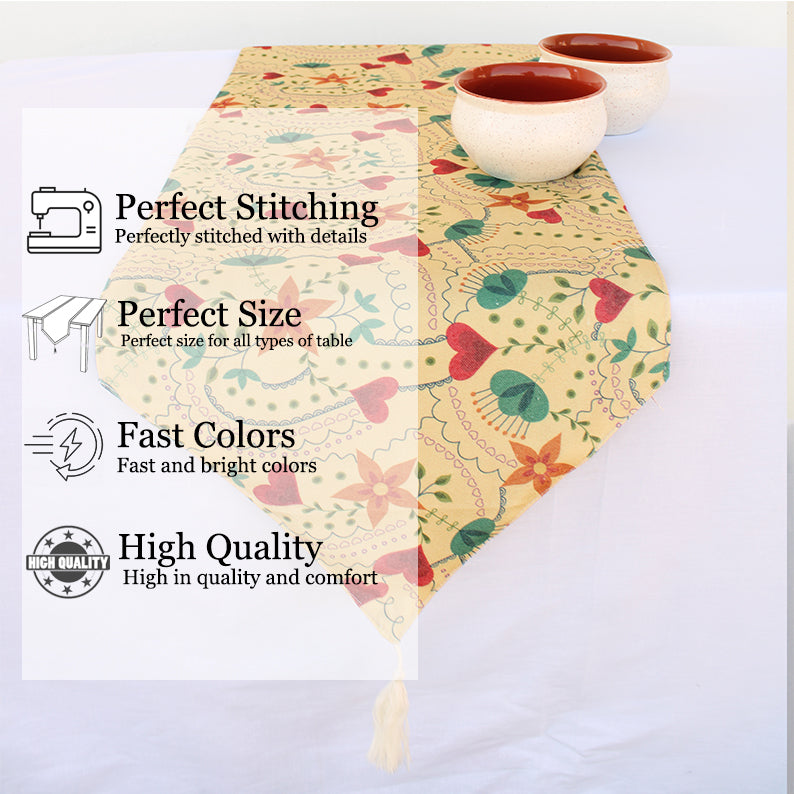 Floral Cotton Canvas Table Runner With Tassel