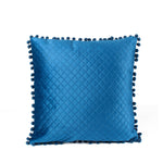 Load image into Gallery viewer, Both Side with PomPom Quilted Velvet Cushion Cover (Set of 2), Blue