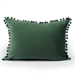 Load image into Gallery viewer, Velvet Cushion Covers Adorned With Pom Poms Rectangular Set of 2 ,Green