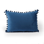 Load image into Gallery viewer, Velvet Cushion Covers Adorned With Pom Poms Rectangular Set of 2 ,Blue
