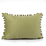 Load image into Gallery viewer, Both Side with PomPom Quilted Velvet Rectangular Cushion Cover (Set of 2), Mehndi