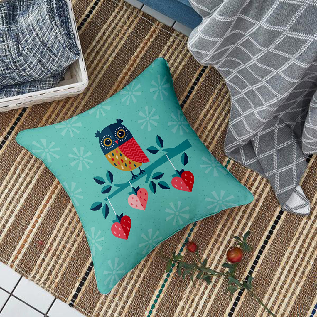 Owl Printed Cotton Canvas Cushion Cover, Pack of 5
