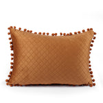 Load image into Gallery viewer, Both Side with PomPom Quilted Velvet Rectangular Cushion Cover (Set of 2), Brown