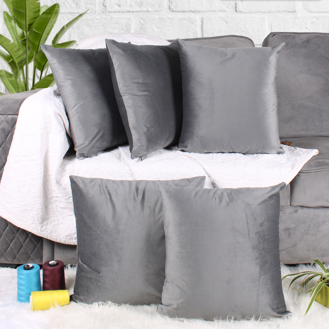 Soft Luxurious Velvet Cushion Covers Set of 5, Grey