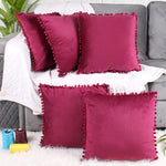Load image into Gallery viewer, Velvet Cushion Covers Adorned With Pom Poms Set of 5, Maroon