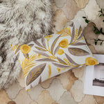 Load image into Gallery viewer, Yellow &amp; Grey Floral Printed Canvas Cotton Rectangular Cushion Covers, Set of 2
