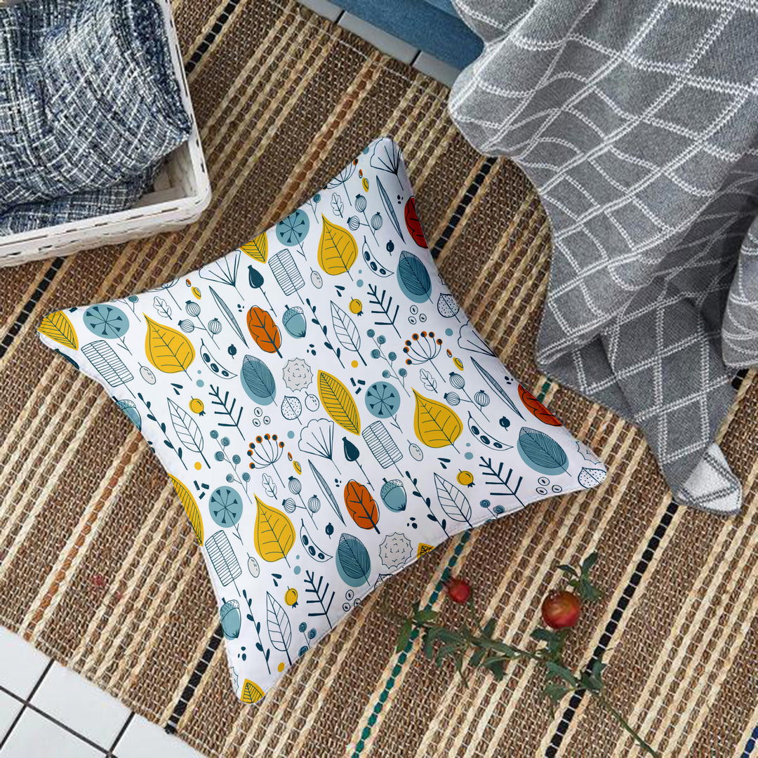 Multi-Color Leaf Printed Canvas Cotton Cushion Covers, Set of 2