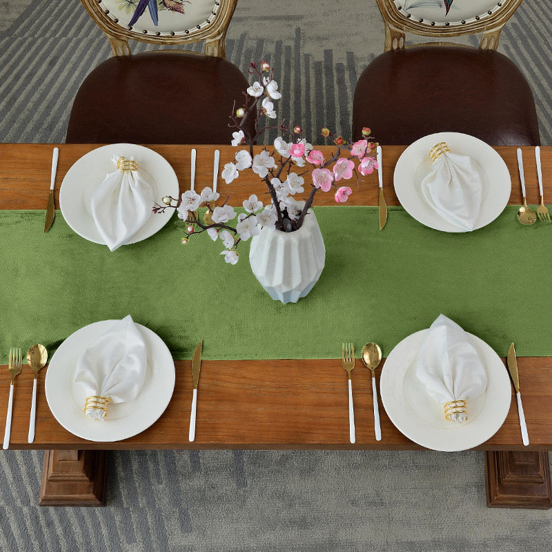 Luxurious Velvet Table Runner for Elegant Dining, Mehndi