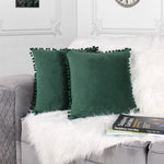 Load image into Gallery viewer, Velvet Cushion Covers Adorned With Pom Poms Set of 2, Green