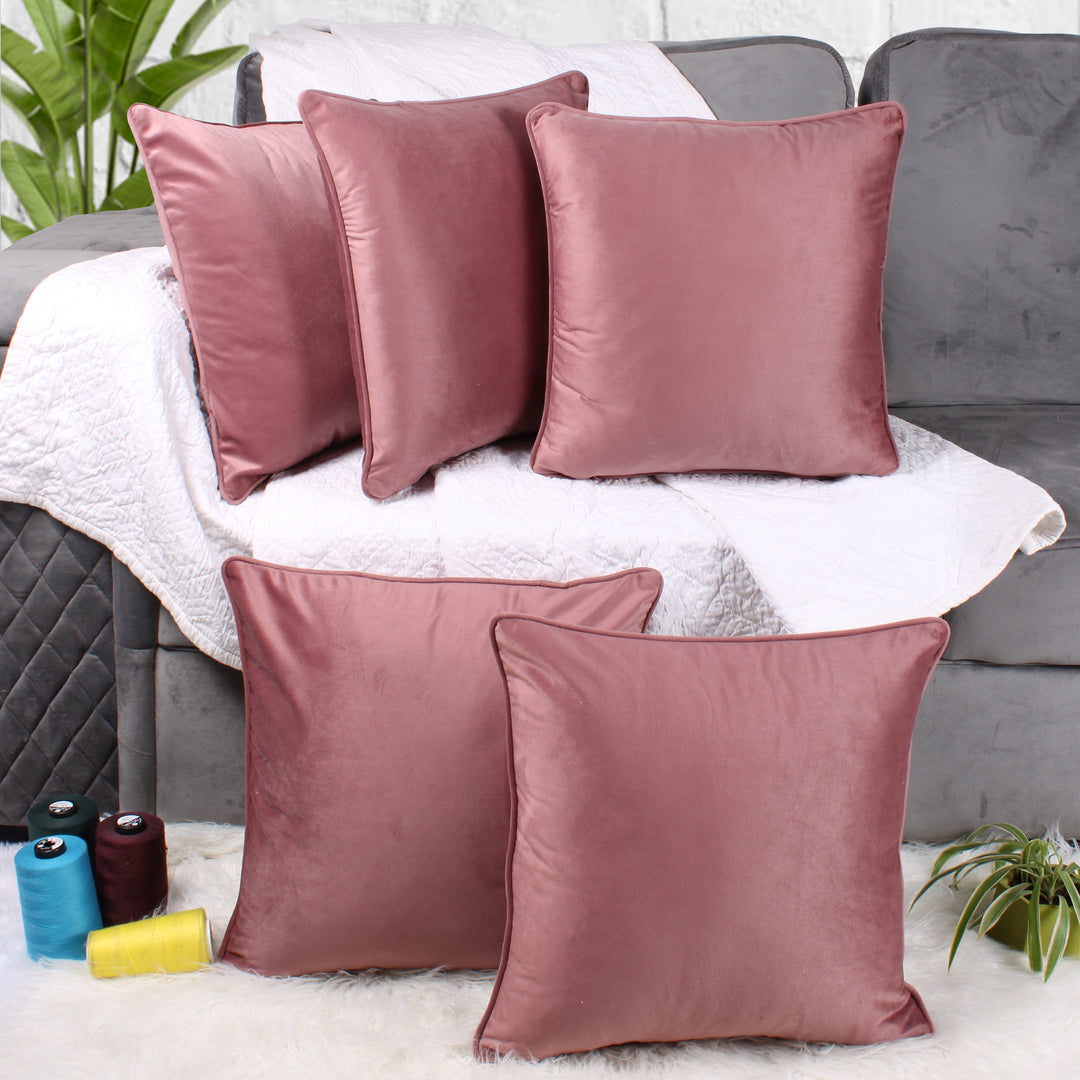 Velvet Cushion Cover With Piping - Perfect for Home Décor Set of 5, Peach