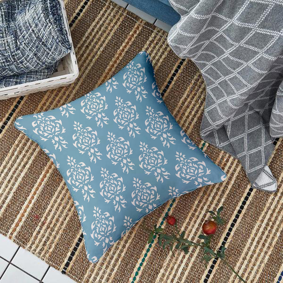 Ethnic Flowers Teal Printed Canvas Cotton Cushion Covers, Set of 2 (24 x 24 Inches)