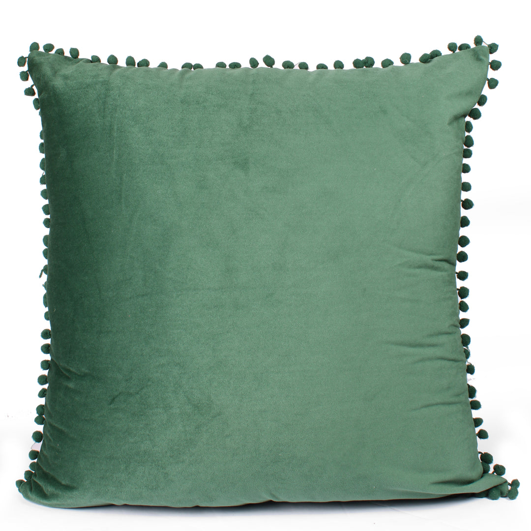 Velvet Cushion Covers Adorned With Pom Poms Set of 2, Green