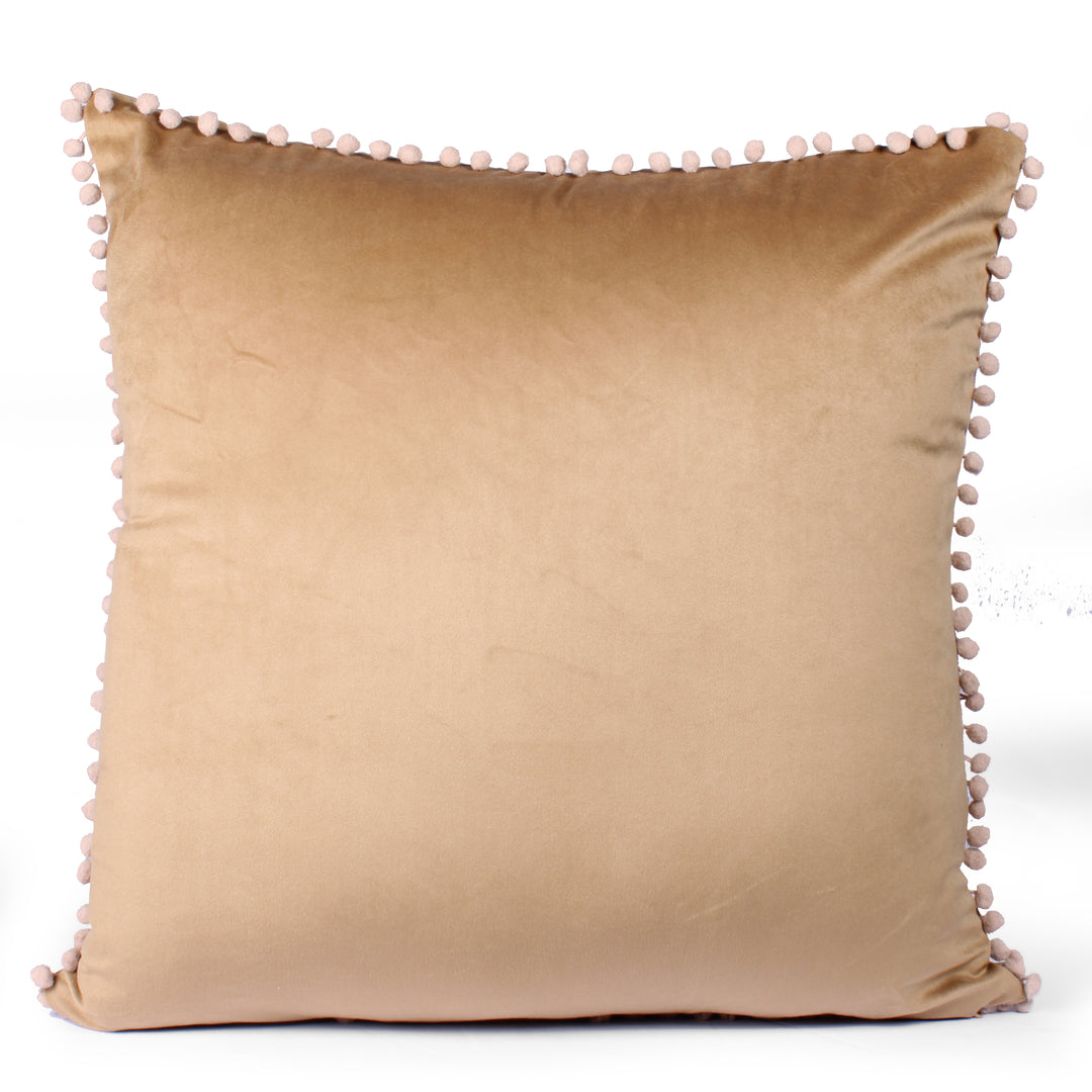 Velvet Cushion Covers Adorned With Pom Poms Set of 5, Brown