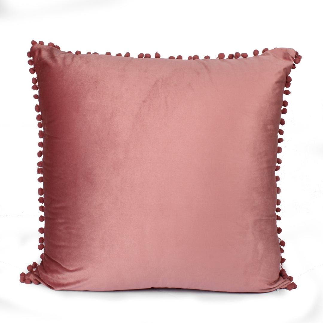 Velvet Cushion Covers Adorned With Pom Poms Set of 2, Peach