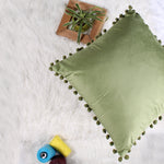 Load image into Gallery viewer, Velvet Cushion Covers Adorned With Pom Poms Set of 5, Mehndi