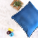 Load image into Gallery viewer, Velvet Cushion Covers Adorned With Pom Poms Set of 2, Blue
