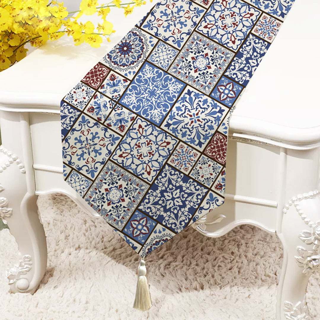 Ethnic Box Exotic Canvas Table Runner for a Summery Look With Tassel