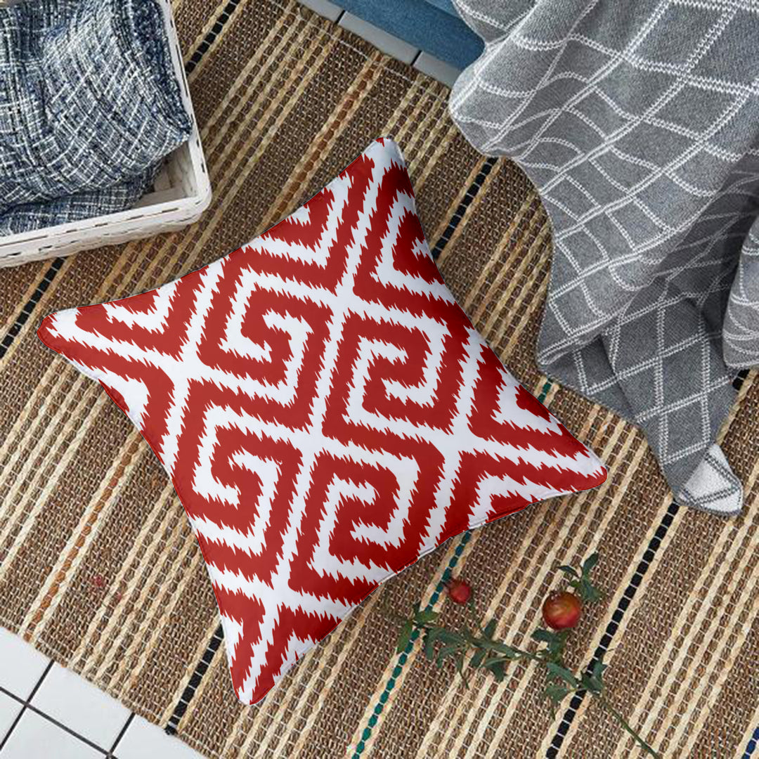 Red Geometrical Ikat Ethnic Printed Canvas Cotton Cushion Covers, Red Set of 2 (24 x 24 Inches)