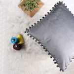 Load image into Gallery viewer, Velvet Cushion Covers Adorned With Pom Poms Set of 5, Grey