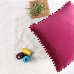 Load image into Gallery viewer, Velvet Cushion Covers Adorned With Pom Poms Set of 2, Maroon