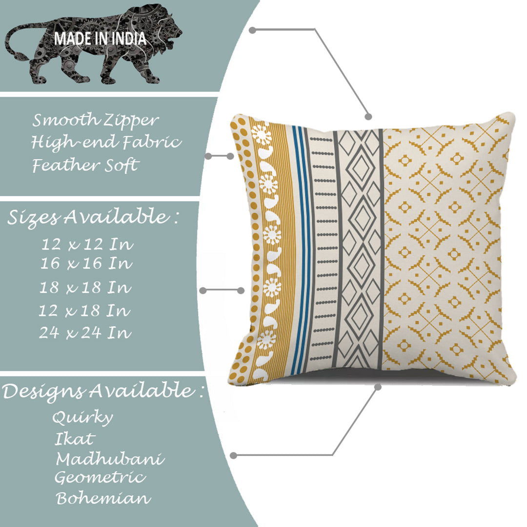 Geometrical Printed Canvas Cotton Cushion Covers, Set of 2