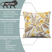 Yellow & Grey Floral Printed Canvas Cotton Cushion Covers, Set of 5