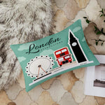 Load image into Gallery viewer, London Landmarks Monuments Art Pattern Touristic Travel Destination Printed Cotton Canvas Rectangular Cushion Cover Set of 2 ( 12 x 18 Inches )